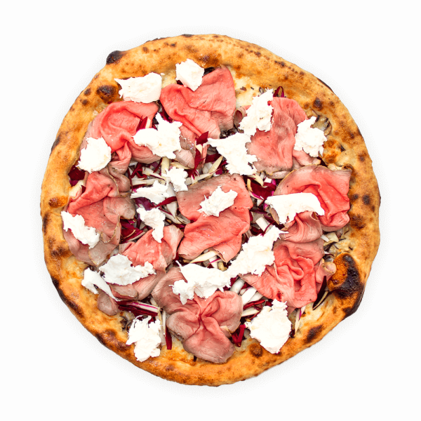 pizza al radicchio e roast beef