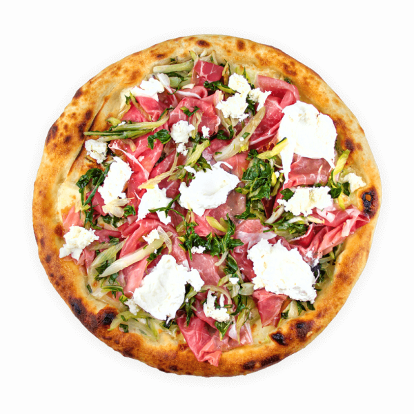 pizza con puntarelle e prosciutto crudo