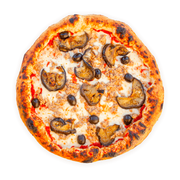 pizza con melanzane, tonno e olive